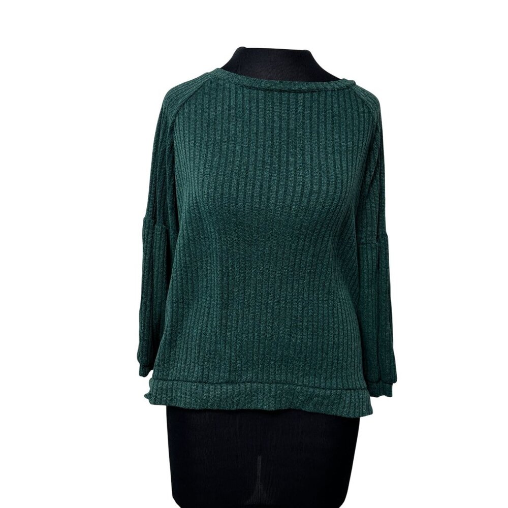Chenault Womens Ribbed Knit Emerald Green Long Sleeve Top S